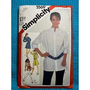 Simplicity Sewing Pattern tunic mini dress pintuck tuxedo front 1980s size 10